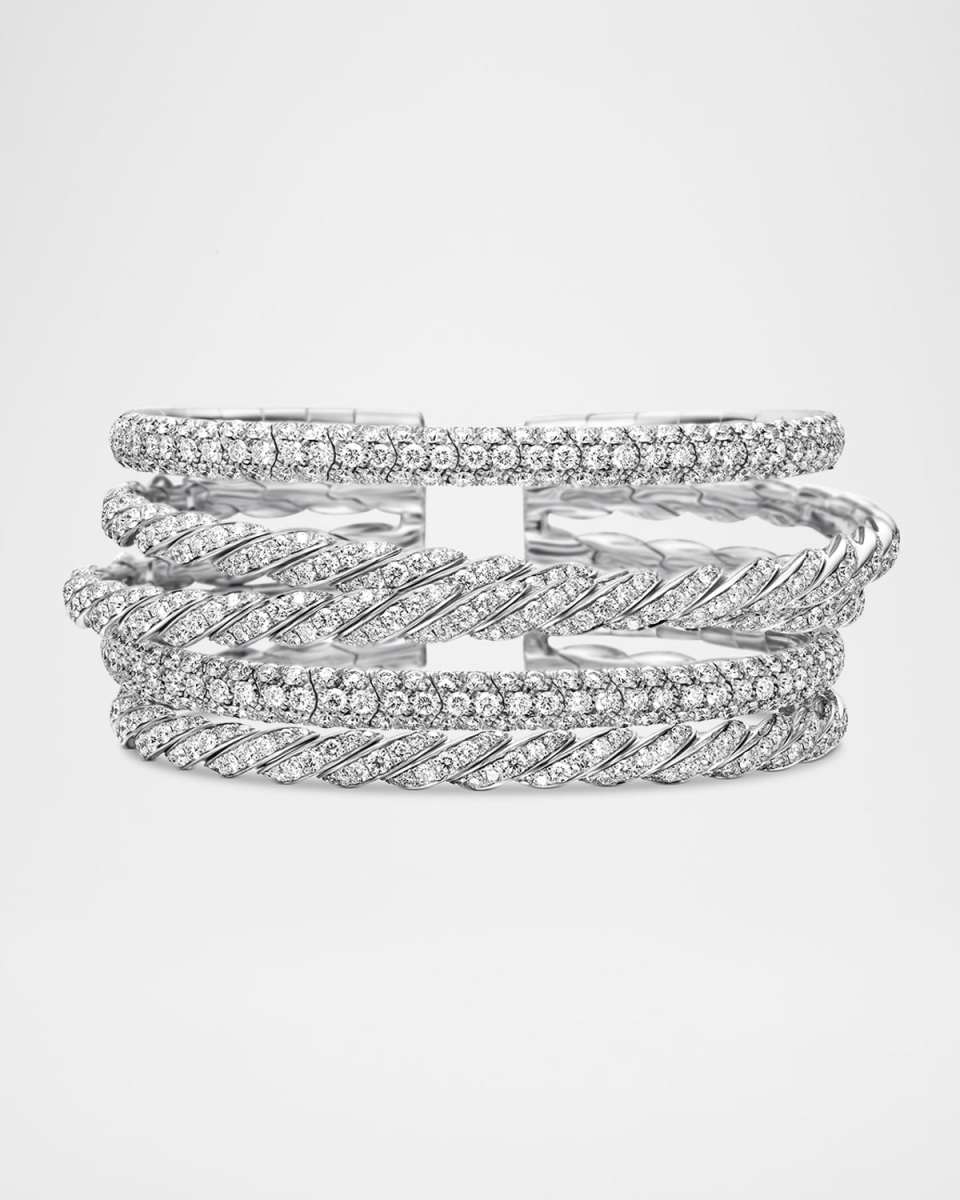 Sculpted Cable Flex 5 Row Bracelet with Diamonds in 18K White Gold, 28mm, Siz